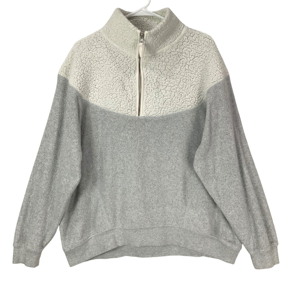 Aerie Gray Cream Colorblock Pullover S Quarter Zip Mock Neck Long Sleeve Sherpa